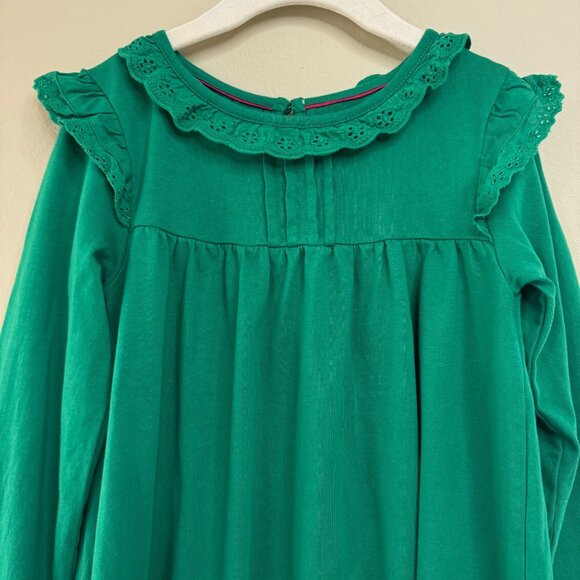 MINI BODEN Broderie Green Dress Girls 7-8 128 Cotton Long Sleeve Ruffles Eyelet - Picture 3 of 7